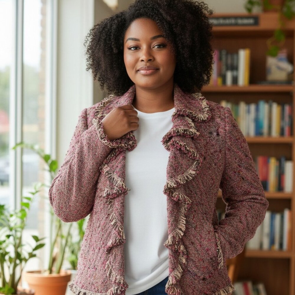 St John Couture Tweed Fringe Jacket Blazer Size 14 - Picture 3 of 7
